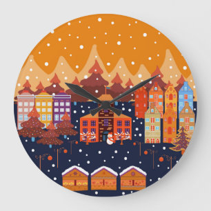 Childish House Trees Scandinavian Pattern Large Clock