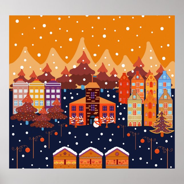 Childish House Trees Scandinavian Pattern Poster (Front)