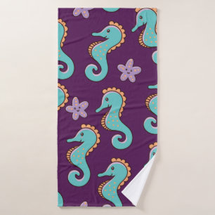 childish nautical seamless pattern with seahorses bath towel