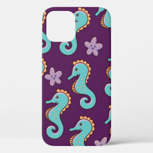 childish nautical seamless pattern with seahorses  iPhone 12 case