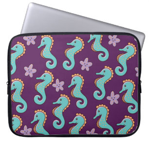 childish nautical seamless pattern with seahorses laptop sleeve