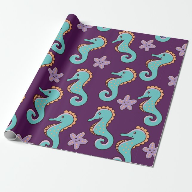 childish nautical seamless pattern with seahorses  wrapping paper (Unrolled)