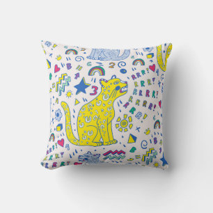childish pattern with tiger, letters, rainbows, cushion