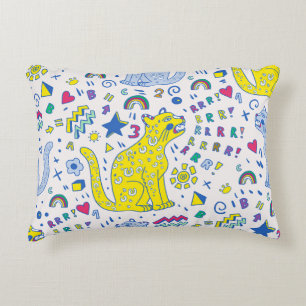 childish pattern with tiger,  letters,  rainbows,  decorative cushion