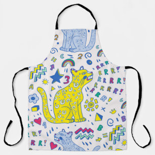 childish pattern with tiger,letters,rainbows,numbe apron