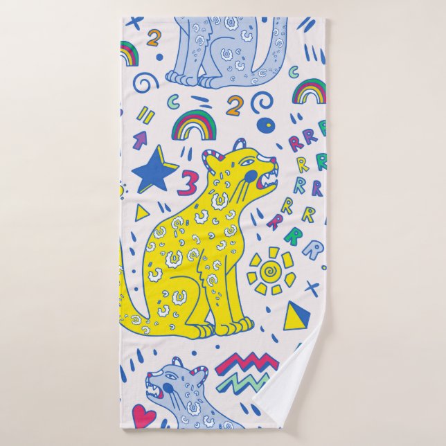 childish pattern with tiger,letters,rainbows,numbe bath towel (Bath Towel)