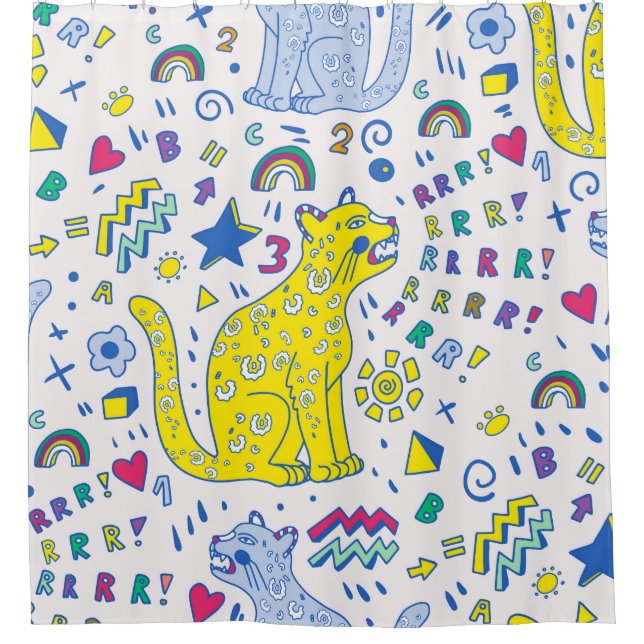 childish pattern with tiger,letters,rainbows,numbe shower curtain (Front)