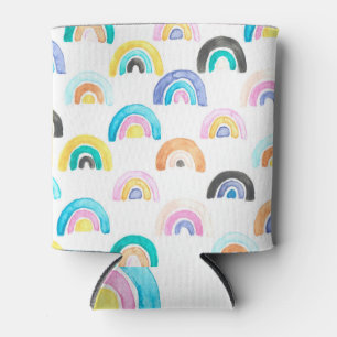 Childish Rainbow, Watercolor Kids Pattern. Can Cooler