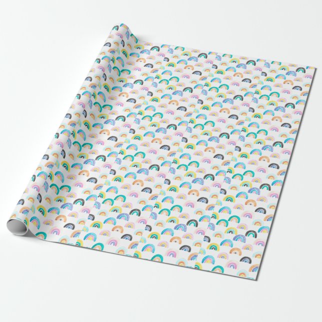 Childish Rainbow, Watercolor Kids Pattern. Wrapping Paper (Unrolled)