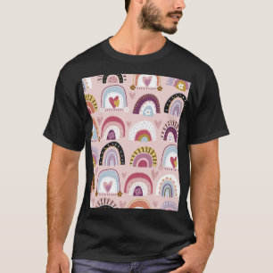 Childish Rainbows Flowers Hearts Pattern T-Shirt