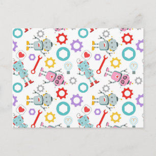 Childish Robots Colorful Mechanical Parts Tools Postcard