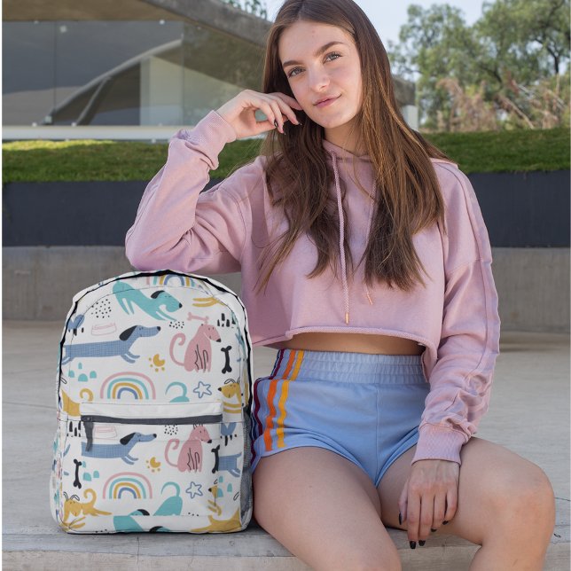 Childish Seamless Pattern | Funny Dog Modern Girls Printed Backpack (Creator Uploaded)