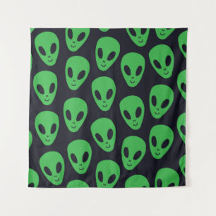 Childish seamless pattern with aliens faces ufo tapestry