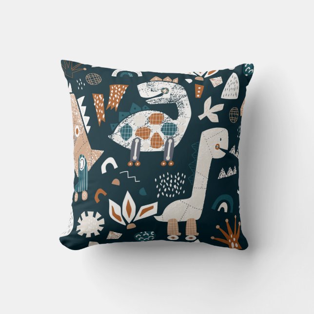 Childish seamless pattern with hand drawn dinosaur cushion (Front)