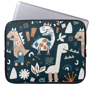 Childish seamless pattern with hand drawn dinosaur laptop sleeve