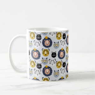 Childish seamless pattern with hand drawn lions ti coffee mug