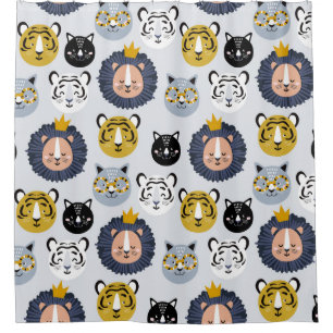 Childish seamless pattern with hand drawn lions ti shower curtain
