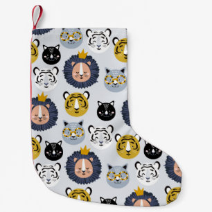 Childish seamless pattern with hand drawn lions ti small christmas stocking
