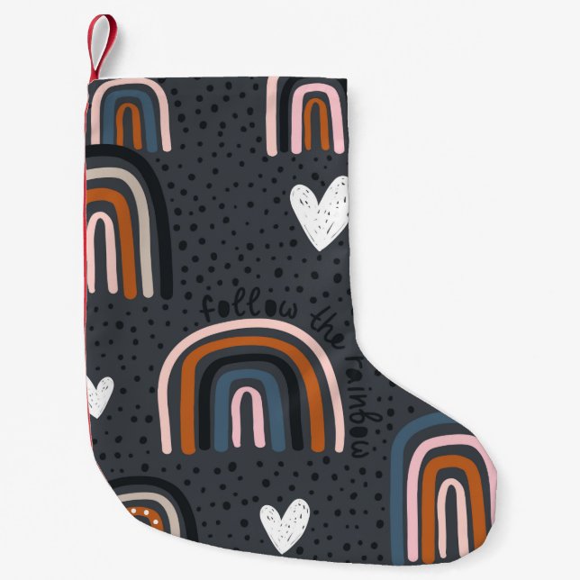 Childish seamless pattern with hand drawn rainbow, small christmas stocking (Front)