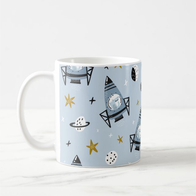 Childish seamless pattern with hand drawn space el coffee mug (Left)