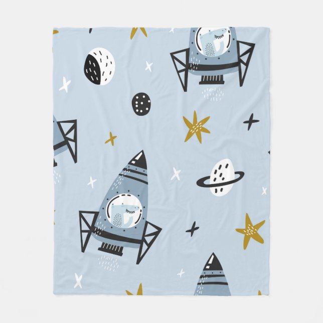 Childish seamless pattern with hand drawn space el fleece blanket (Front)