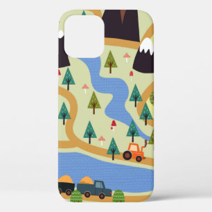 Childish seamless pattern with mountains, river, f iPhone 12 case