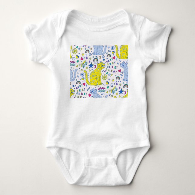 Childish Tiger and Rainbow Pattern Baby Bodysuit (Front)