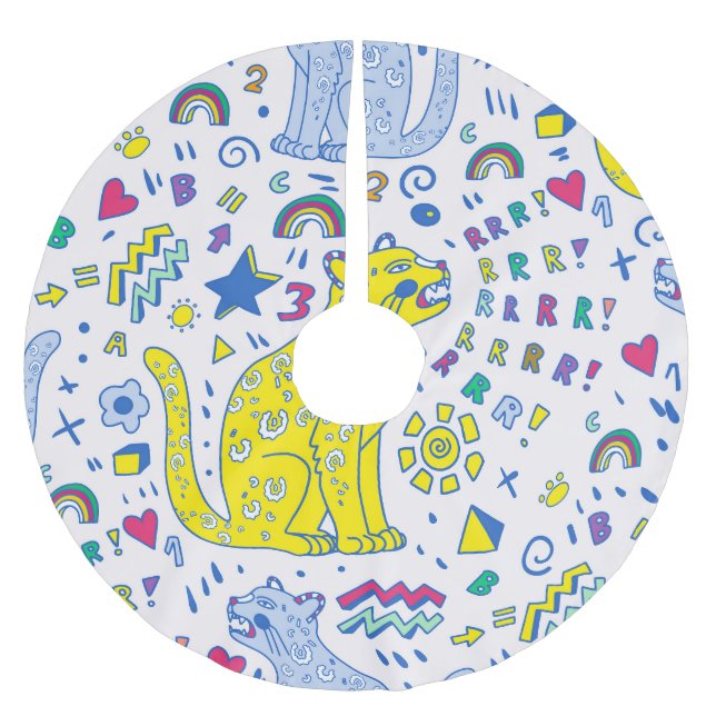 Childish Tiger and Rainbow Pattern Brushed Polyester Tree Skirt (Front)