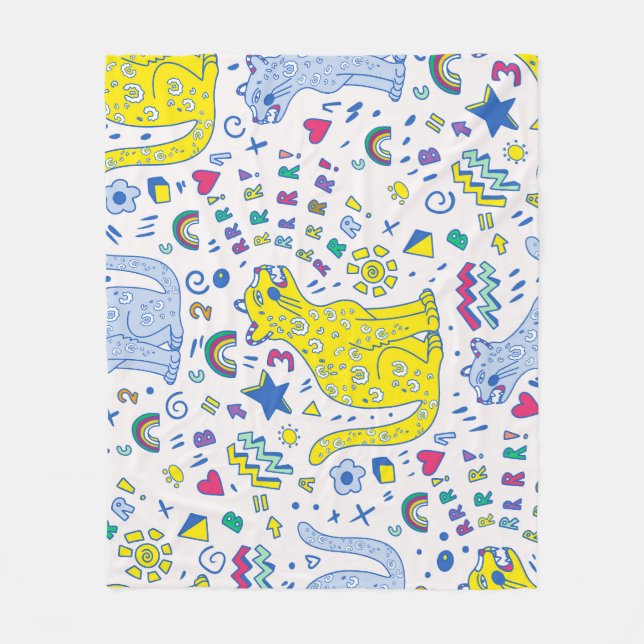 Childish Tiger and Rainbow Pattern Fleece Blanket (Front)