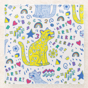 Childish Tiger and Rainbow Pattern Glass Coaster