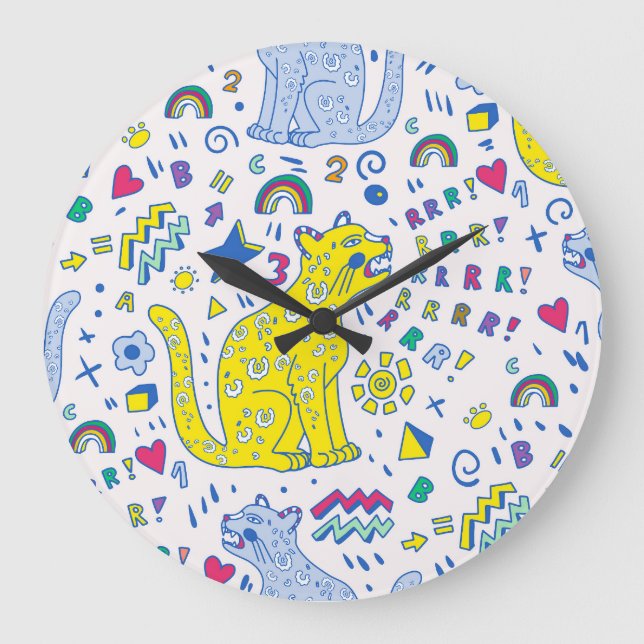 Childish Tiger and Rainbow Pattern Large Clock (Front)