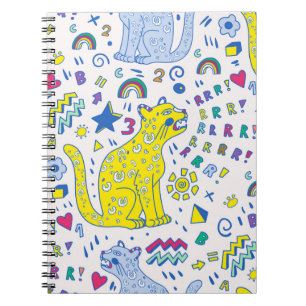 Childish Tiger and Rainbow Pattern Notebook