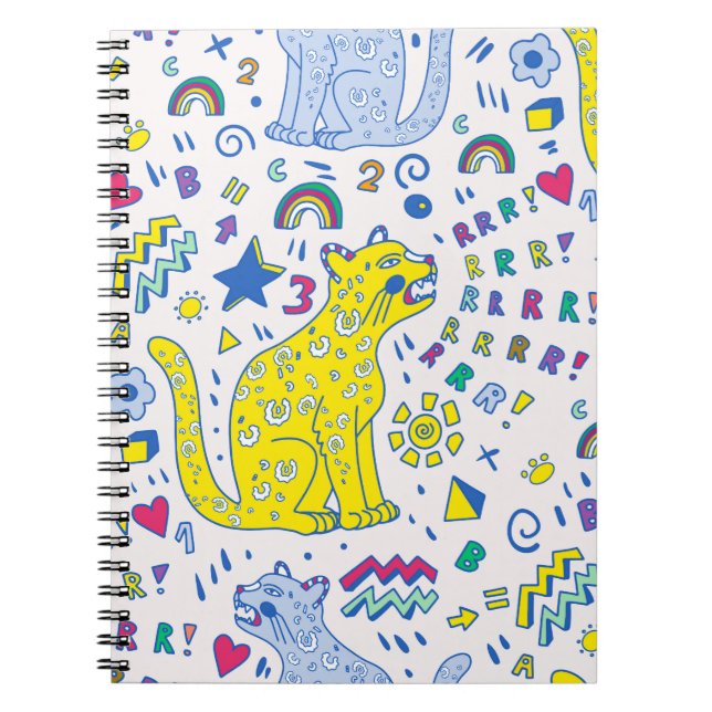 Childish Tiger and Rainbow Pattern Notebook (Front)