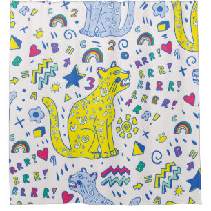 Childish Tiger and Rainbow Pattern Shower Curtain