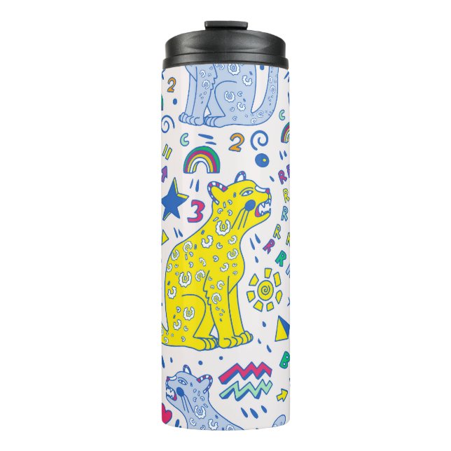 Childish Tiger and Rainbow Pattern Thermal Tumbler (Front)