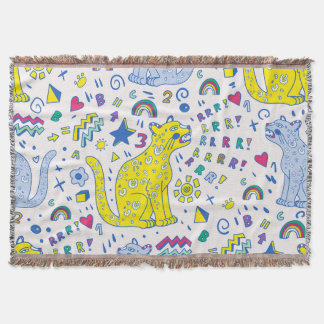 Childish Tiger and Rainbow Pattern Throw Blanket