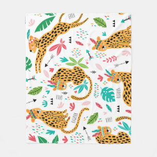 Childish Tribal Leopards Tropical Pattern Fleece Blanket
