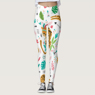 Childish Tribal Leopards Tropical Pattern Leggings
