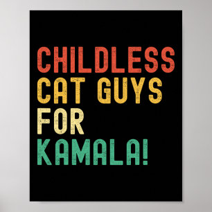 Childless Cat Guys For Kamala Harris 2024 Vintage Poster