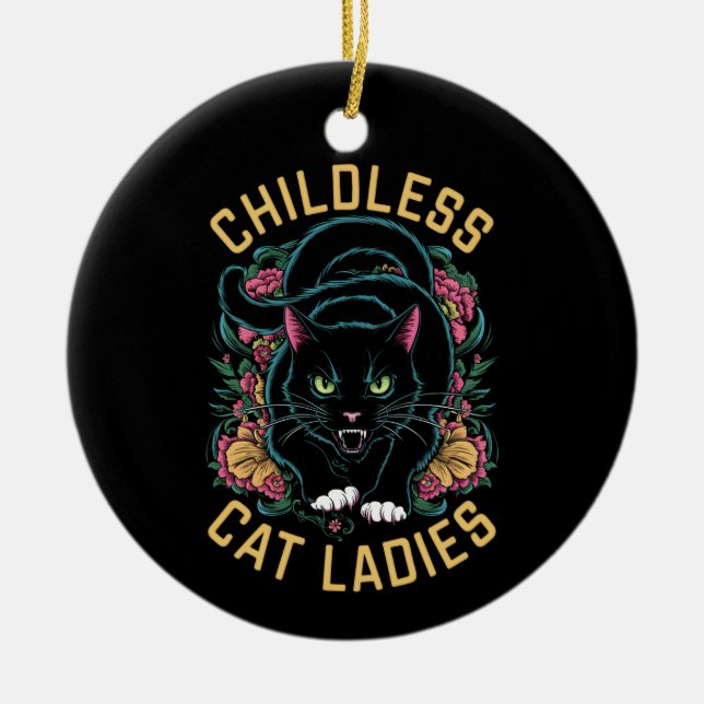 Childless Cat Ladies 2024 Feminist Ceramic Tree Decoration (Front)