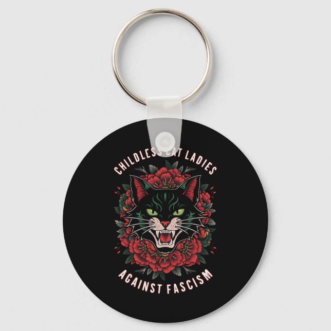 Childless Cat Ladies Against Fascism  Key Ring (Front)