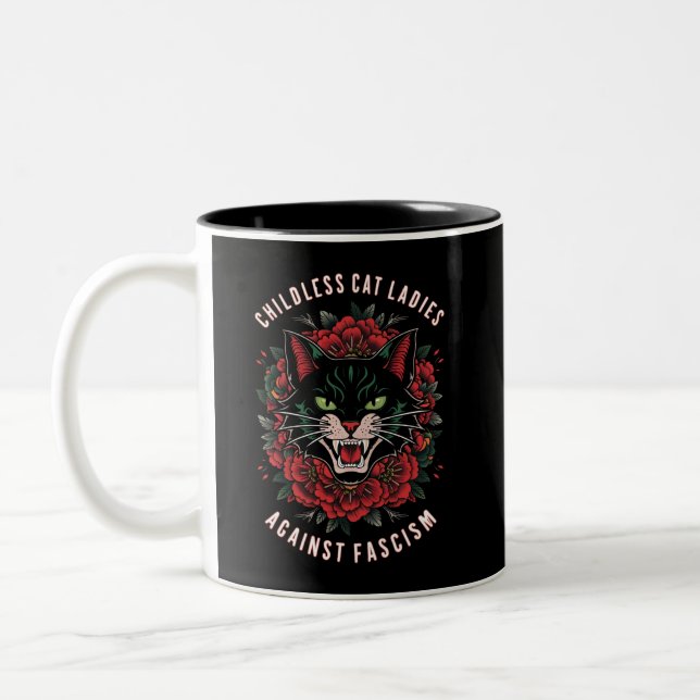 Childless Cat Ladies Against Fascism  Two-Tone Coffee Mug (Left)