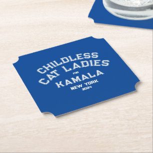 Childless Cat Ladies For Kamala 2024 Custom Blue Paper Coaster