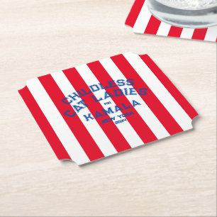 Childless Cat Ladies For Kamala 2024 Red Stripe Paper Coaster