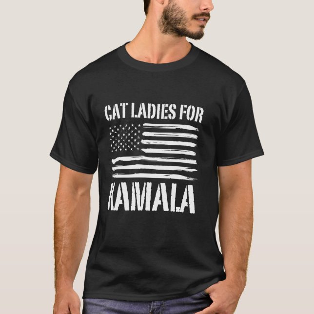 Childless Cat Ladies For Kamala Sarcastic Voter Qu T-Shirt (Front)