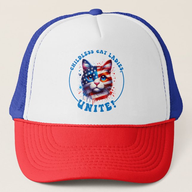 Childless cat ladies unite Kamala Harris  Trucker Hat (Front)
