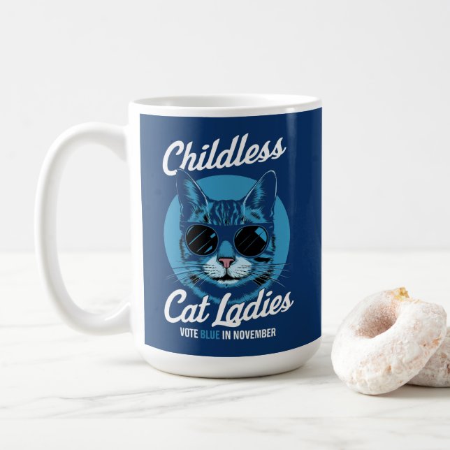 Childless Cat Ladies Vote Blue Democrats US 2024 Coffee Mug (With Donut)