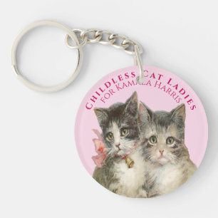 Childless Cat Ladies Vote For Harris Cute Vintage Key Ring