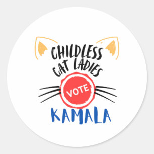 Childless Cat Ladies Vote Kamala Round Stickers 
