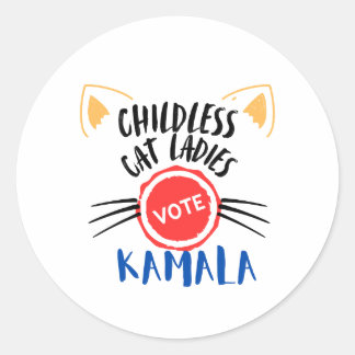 Childless Cat Ladies Vote Kamala Round Stickers